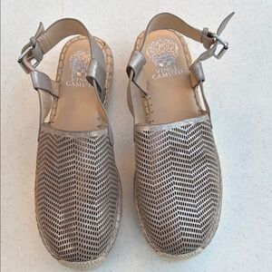 Vince Camuto Metallic Espadrille Flats, size 9 1/2 M / 41, Sandy-silver